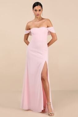 NWT Lulus Magical Magnetism Light Pink Off-the-Shoulder Maxi Dress Gala Size L